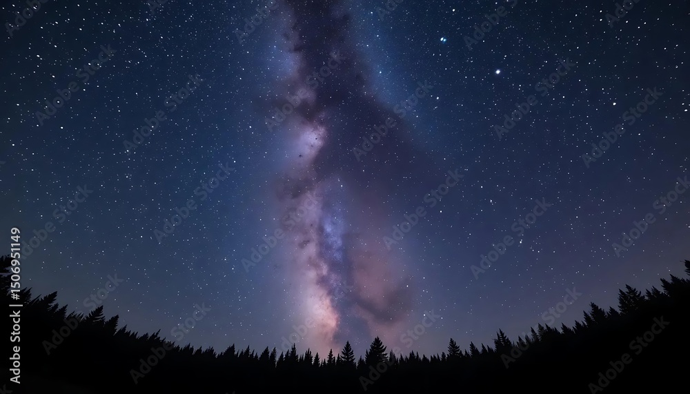 Fototapeta premium Observing Milky Way From Dark Forest, Night Sky Stars