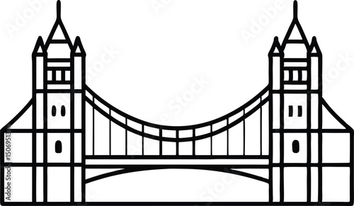 Tower Bridge in London spans the River Thames as a black outline against white