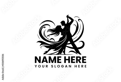 An elegant vector logo silhouette of a couple gracefully dancing tango with passion