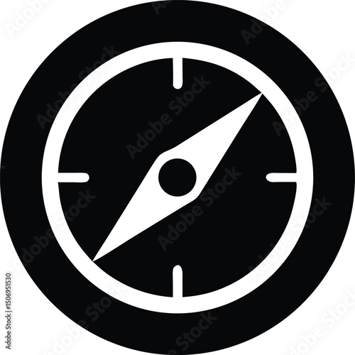 Black compass icon indicates directions and navigates towards specific locations on a white background