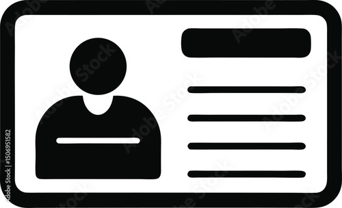 Identification card featuring an abstract person and text lines in black and white is transparent