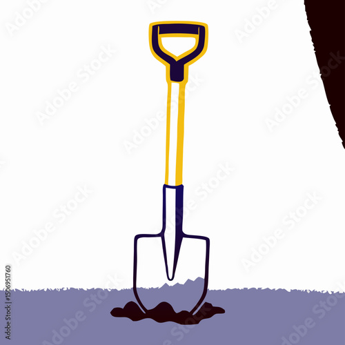 Gardening Shovel in Soil: Garden Tool Illustration