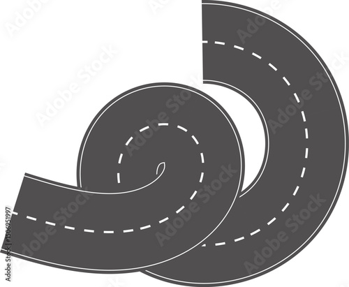 Wavy Curves road. Top view of race track. Winding road from top view vector illustration. Empty highway asphalt road, Ariel View Road, Empty highway black asphalt road with dividing lines.