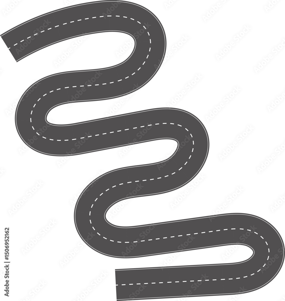 Obraz premium Wavy Curves road. Top view of race track. Winding road from top view vector illustration. Empty highway asphalt road, Ariel View Road, Empty highway black asphalt road with dividing lines.