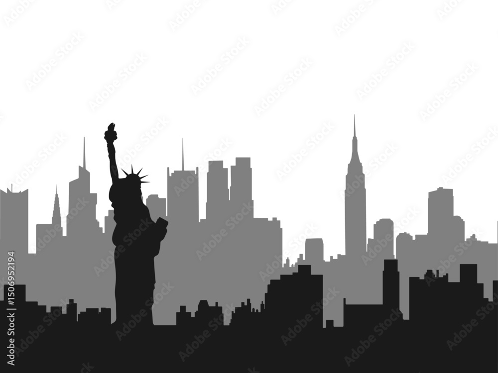 Fototapeta premium Modern New York City Skyline Silhouette in Dark and Light Gray – Vector Illustration for Business, Travel Promotion, and Home Wall Art on White Background