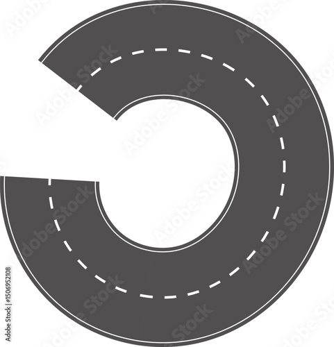 Wavy Curves road. Top view of race track. Winding road from top view vector illustration. Empty highway asphalt road, Ariel View Road, Empty highway black asphalt road with dividing lines.