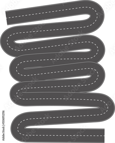 Wavy Curves road. Top view of race track. Winding road from top view vector illustration. Empty highway asphalt road, Ariel View Road, Empty highway black asphalt road with dividing lines.