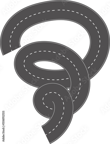 Wavy Curves road. Top view of race track. Winding road from top view vector illustration. Empty highway asphalt road, Ariel View Road, Empty highway black asphalt road with dividing lines.