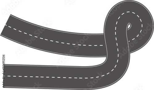 Wavy Curves road. Top view of race track. Winding road from top view vector illustration. Empty highway asphalt road, Ariel View Road, Empty highway black asphalt road with dividing lines.