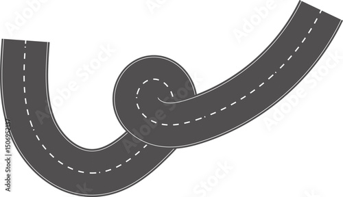 Wavy Curves road. Top view of race track. Winding road from top view vector illustration. Empty highway asphalt road, Ariel View Road, Empty highway black asphalt road with dividing lines.