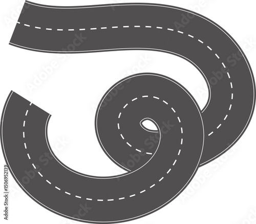 Wavy Curves road. Top view of race track. Winding road from top view vector illustration. Empty highway asphalt road, Ariel View Road, Empty highway black asphalt road with dividing lines.