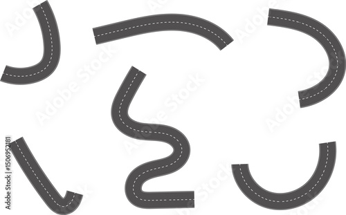 Wavy Curves road. Top view of race track. Winding road from top view vector illustration. Empty highway asphalt road, Ariel View Road, Empty highway black asphalt road with dividing lines.