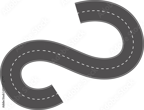 Wavy Curves road. Top view of race track. Winding road from top view vector illustration. Empty highway asphalt road, Ariel View Road, Empty highway black asphalt road with dividing lines.