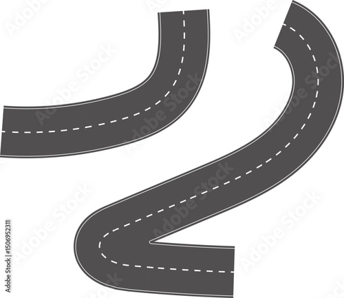 Wavy Curves road. Top view of race track. Winding road from top view vector illustration. Empty highway asphalt road, Ariel View Road, Empty highway black asphalt road with dividing lines.