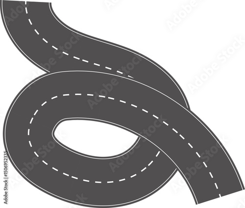 Wavy Curves road. Top view of race track. Winding road from top view vector illustration. Empty highway asphalt road, Ariel View Road, Empty highway black asphalt road with dividing lines.