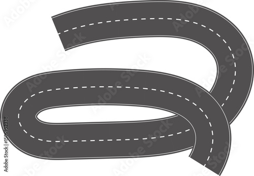 Wavy Curves road. Top view of race track. Winding road from top view vector illustration. Empty highway asphalt road, Ariel View Road, Empty highway black asphalt road with dividing lines.