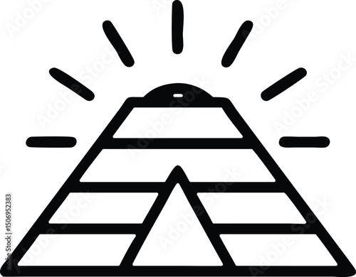 Doodle illustration shows pyramid with beacon on top and radiating light on white