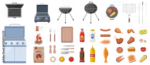 BBQ grill food stickers set vector illustration
