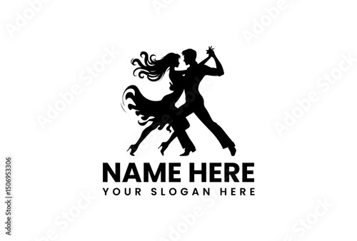 An elegant vector logo silhouette of a couple gracefully dancing tango with passion