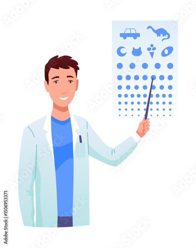 Eyesight diagnostics. Optometrist checking kid eyesight with spectacles medical equipment. Ophthalmologist doctor examining eyesight vision of patient