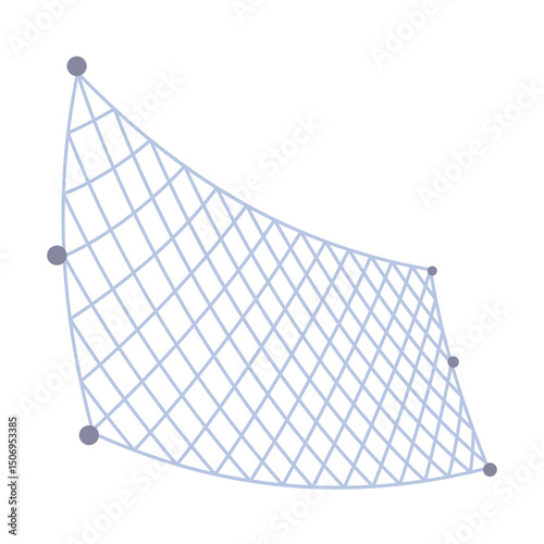 Fish net icon, isolated fishnet and fish scoop. Mesh tool used for catching. Device for safely transferring fish from one container to another or water. Vector cartoon illustration