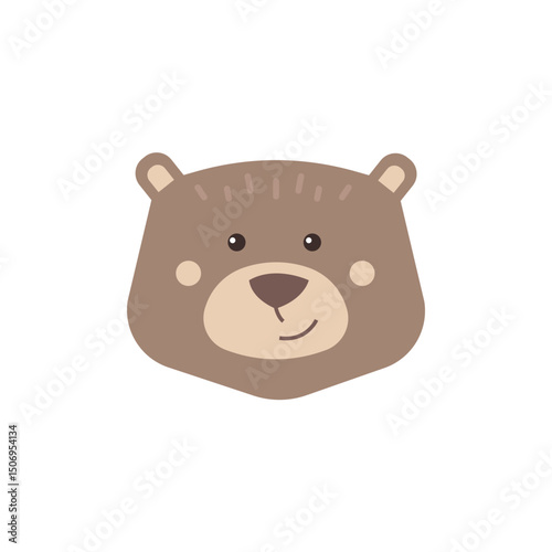 A head of little nice bear kid. Funny animals muzzle in a flat style isolated on a white. Cartoon character for kids.