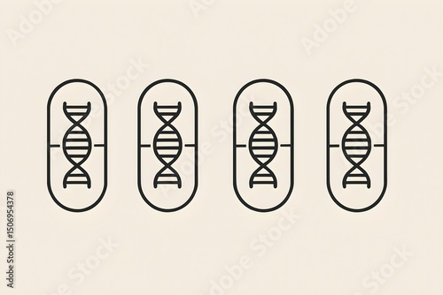 Illustrations of DNA double helixes within capsules representing genetic research and biotechnology advancements