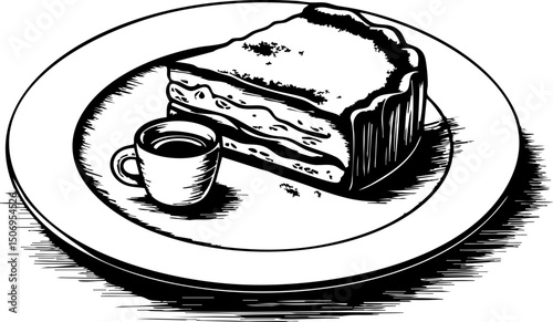 Indulging in a delicious cake slice with coffee in a cozy  setting - close-up food photography of pastry delight