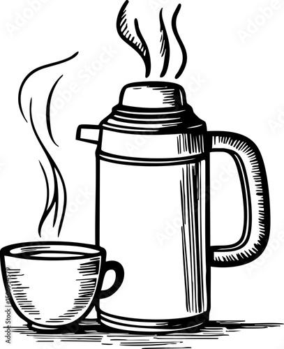Brewed warmth coffee pot and cup cozy kitchen home environment close-up view comforting beverage
