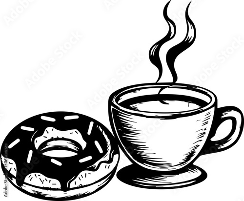 Savoring morning delights coffee and donut pairing cozy breakfast nook illustrative art close-up view breakfast pleasure
