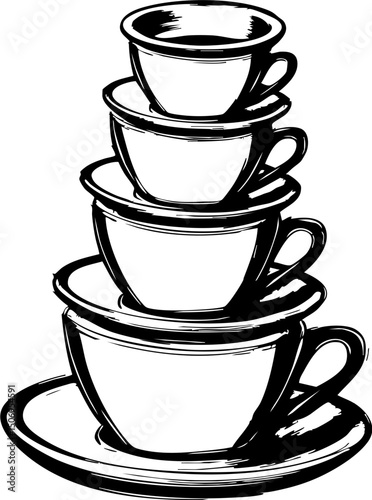 Crafting coffee moments stacked cups digital art minimalist style black and white artistic viewpoint