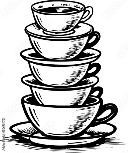 Stacked coffee cups illustrating beverage culture kitchen setting graphic design artistic environment close-up view creative