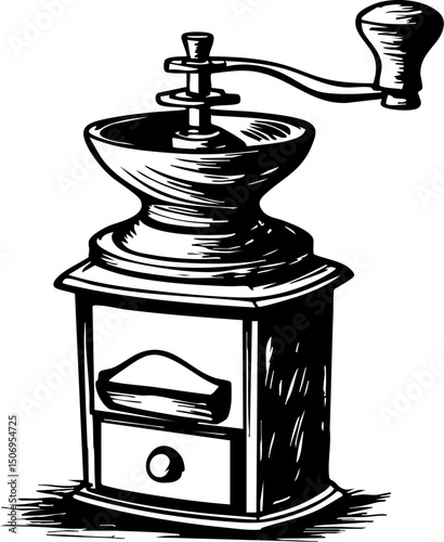 Vintage coffee grinder rustic kitchen traditional close-up craftsmanship and heritage
