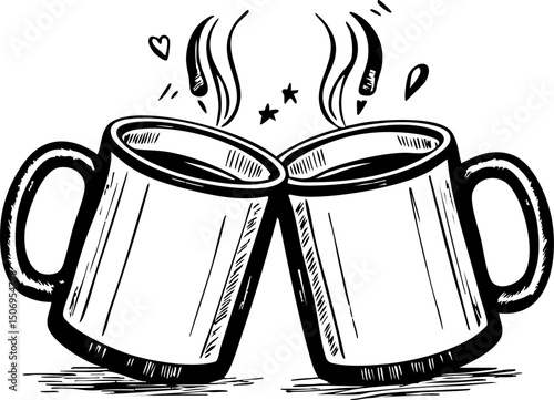 Cheers to friendship coffee mugs clinking together in a cozy  illustrative artwork celebrating warm connections and togetherness