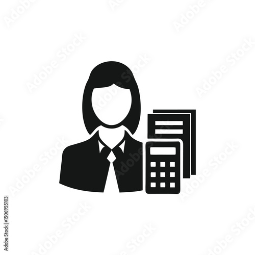 Accountant Flat Design Businessman Icon with Calculator, Navy Suit and Blue Tie, Isolated