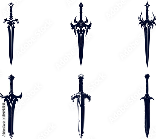 Collection of swords isolated on white background