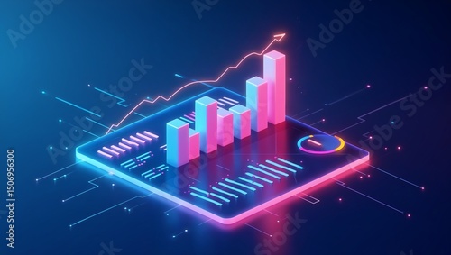 Futuristic 3D Data Visualization Dashboard with Neon Bar Graph