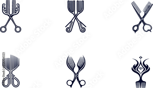 Scissors and comb set isolated on white background