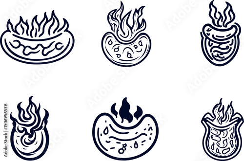 Hotdog with fire isolated on white background, doodle style drawing