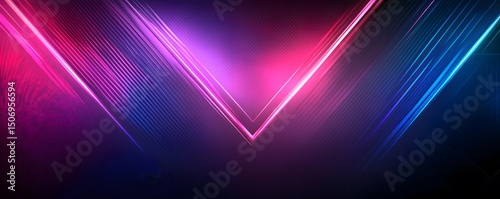 Abstract blue background with colorful neon light rays and speed lines, empty space in the center, dark background