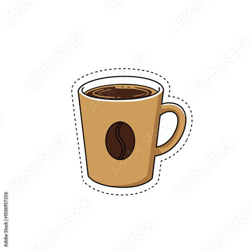 Coffee cup with a coffee bean design on a white background  