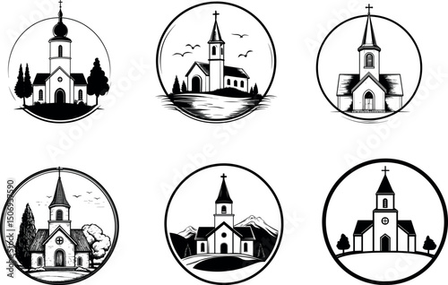 Church building vector icons isolated on white background