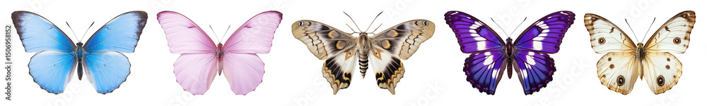 Obraz premium PNG Colorful butterflies in flight, element set on transparent background