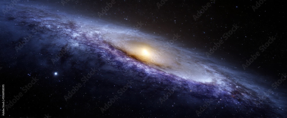 Fototapeta premium The breathtaking view of a spiral galaxy illuminated by distant stars.