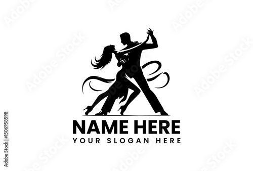 A stylish vector logo silhouette of a couple gracefully dancing tango with passion