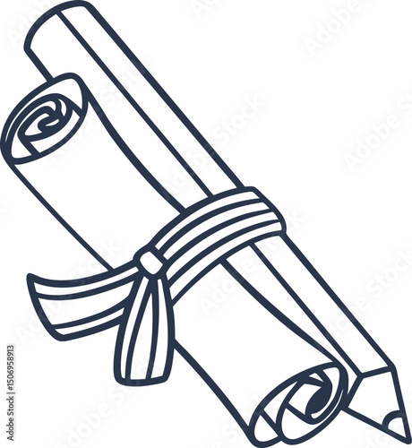 Pencil and rolled up paper drawing school symbol, creativity concept, education icon