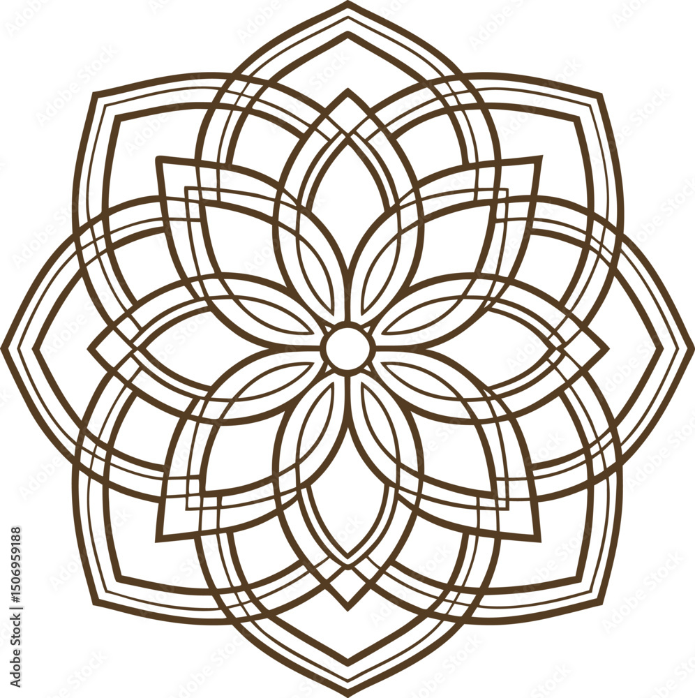 Obraz premium intricate mandala pattern, geometric flower design in symmetrical brown lines on white background