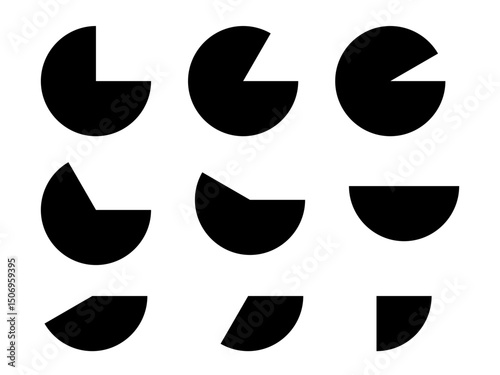 Geometric Black Pie Icons Set – Minimalist Circular Segment Symbols