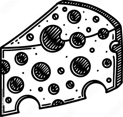 detailed  illustration of swiss cheese with characteristic holes and patterns