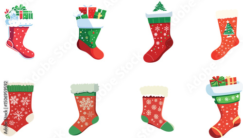 Collection of christmas stockings isolated on white background